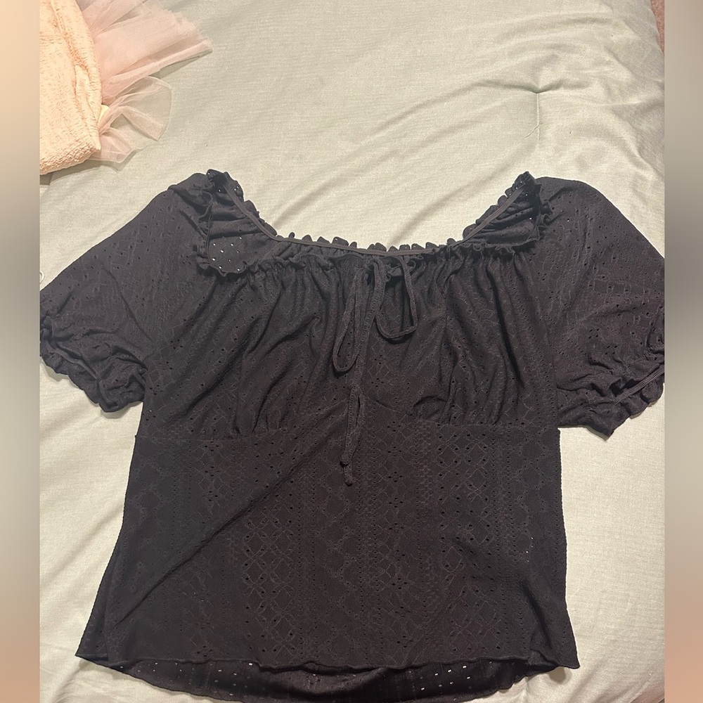 Elegant Black Eyelets Top